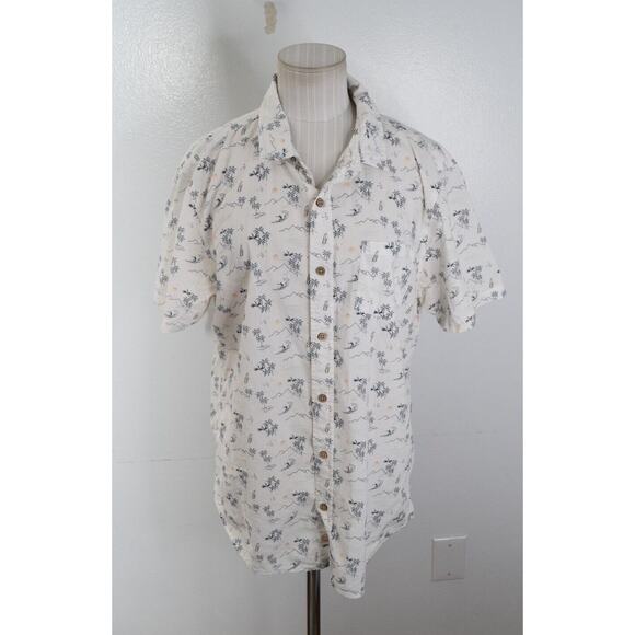 Marine Layer Mens M/L Button Down White Surf Beach Palm Tree Short Sleeve Shirt - Picture 1 of 7